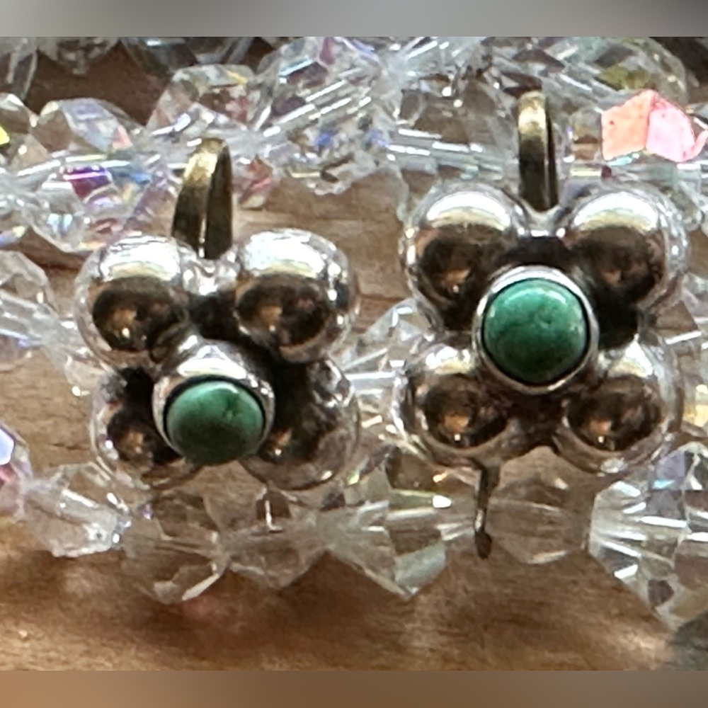 South American Flower Sterling Silver and Chalcedony screw-back earrings